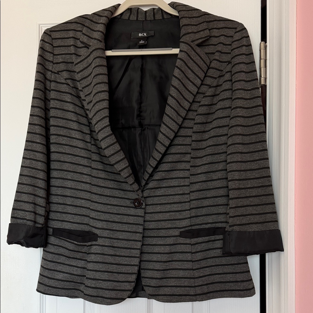 Bcx Black And Gray Striped Women's Blazer